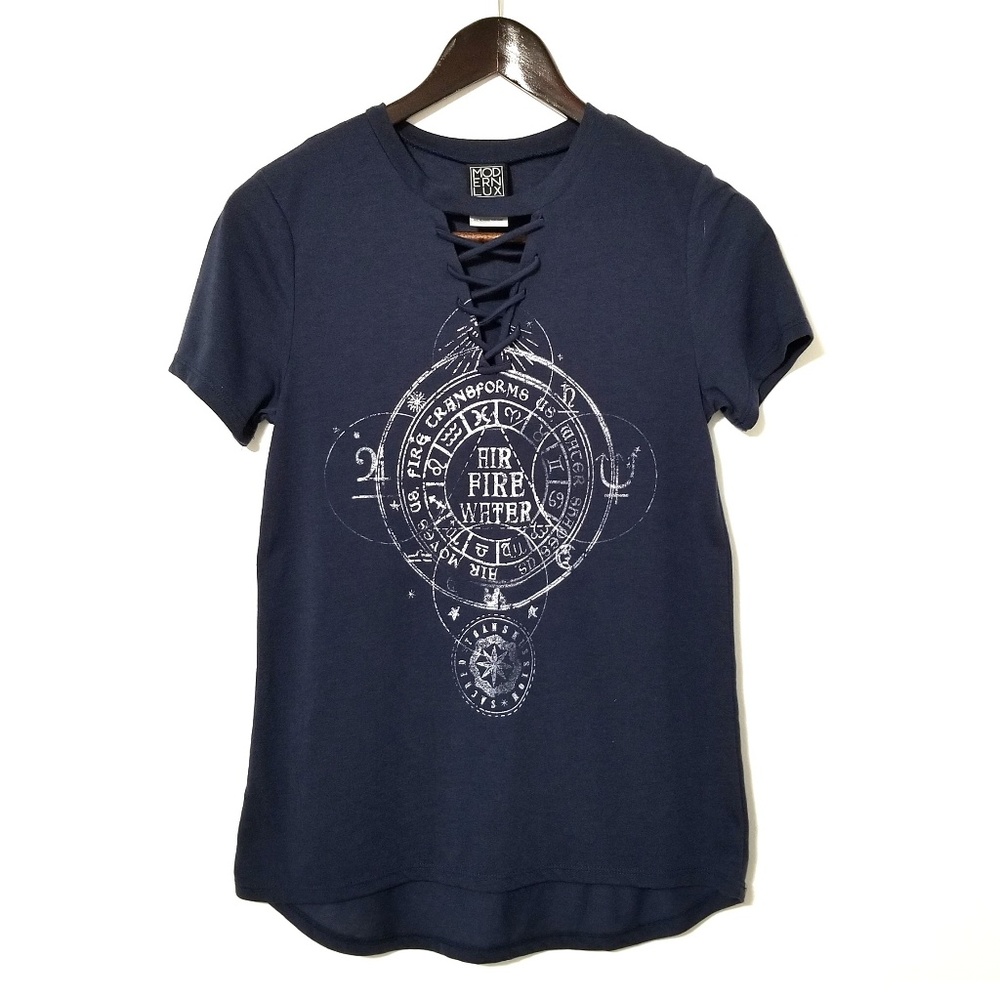 Modern Lux Lace Up Split Neck High-Low Graphic Tee